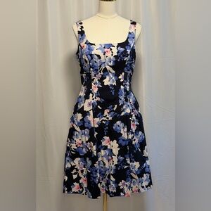 Lauren Ralph Lauren Blue Floral A-Line Dress Sleeveless Pockets Size 10